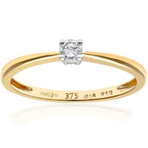 0.1ct Round Diamond 4-Prong Set Solitaire Ring in UK Hallmarked 9ct Yellow Gold
